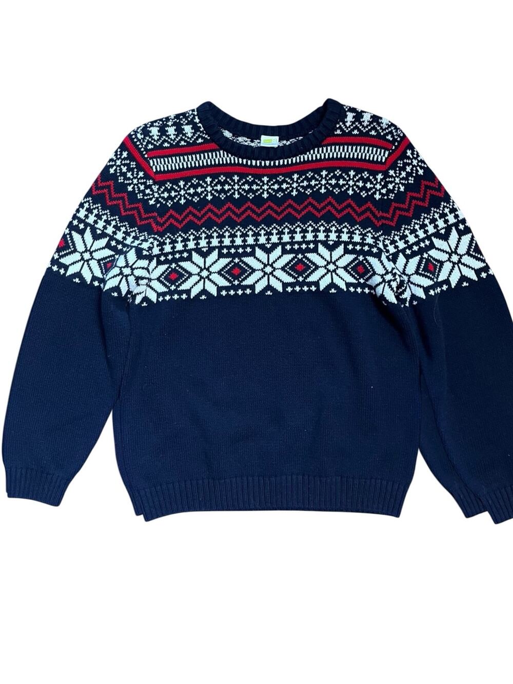 Crazy 8 Girls L 10-12 Fair Isle Nordic Sweater Navy Red White Snowflake